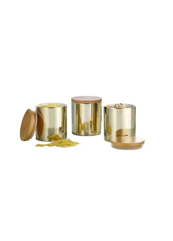Набір банок Grenoble, 3 шт — порцеляна, золото, бамбукова кришка з силіконом, Esmeyer (372467027)