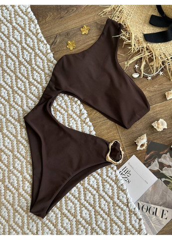 Темно-коричневый летний роскошный шоколадный купальник на одно плечо слитный, танкини Vakko