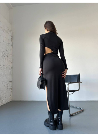 Черное повседневный, вечернее, кэжуал женское платье силуэтная No Brand однотонное