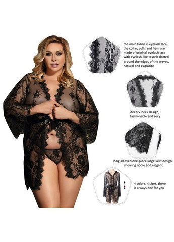 Сексуальний мереживний халат з довгими рукавами, чорний, Star Night (361670776)