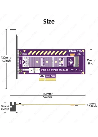 Перехідник адаптер P560 PCIe 5.0 - M.2 NVMe, надшвидкий, 128 Гбіт/с, x4/x8/x16, SSD 22110/2280/60/42/30 для встановлення твер JEYI (372024713)