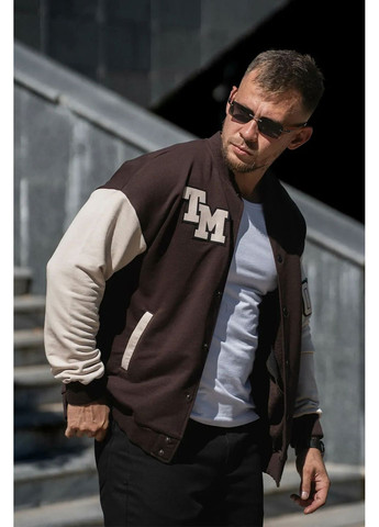 Чоловічий бомбер на кнопках oversize petlia 23 коричневий з білим Teamv (366740734)