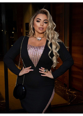 Черное вечернее коктейльное платье с акцентными вставками Byron однотонное