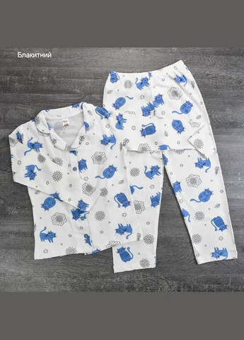 Голубая всесезон детская пижама с рубашкой на пуговицах и штанами, 95% хлопок, 5% эластан рубашка + брюки No Brand