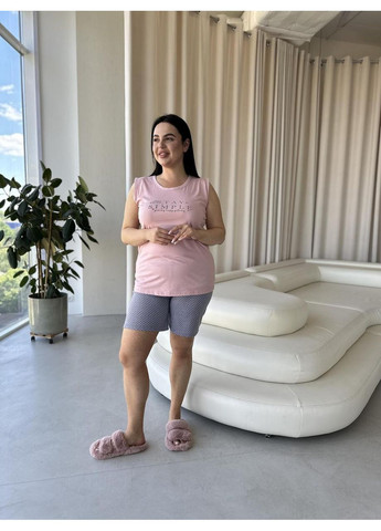 Комбинированная женская хлопчатобумажная пижама больших размеров топ+шорты / женская комфортная пижама из хлопка плюс сайз / женская пижама No Brand