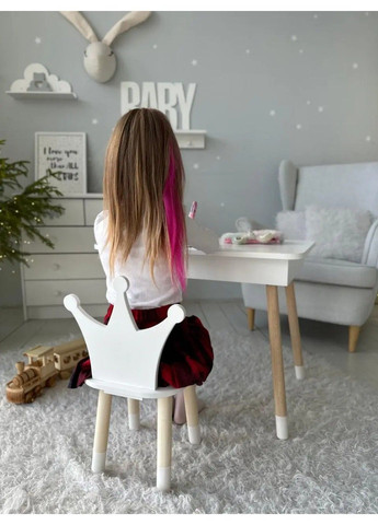 Детский столик с ящиком для карандашей + стульчик Корона (Белый) No Brand (331639984)