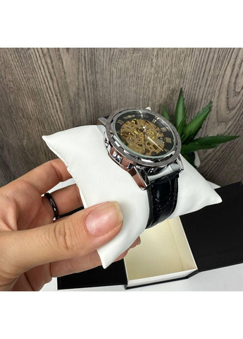 Мужские механические наручные часы Winner Skeleton с открытым механизмом черный с серебром (sku_257+К) No Brand (350906473)