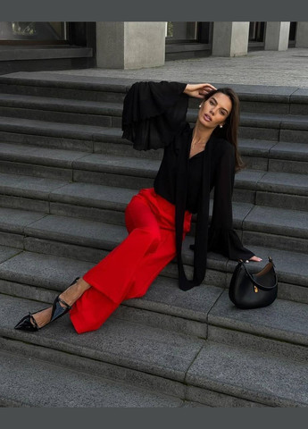 Чорна стильна чорна жіноча блуза з довгим рукавом "ліхтарик", легка, романтична та ніжна однотонна блузка No Brand 310-1