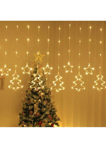 Новогодняя гирлянда-штора фигурки в звезде елки 3 x 0.8 м. Теплый белый на 8 режимов SFK-21 No Brand (365815933)