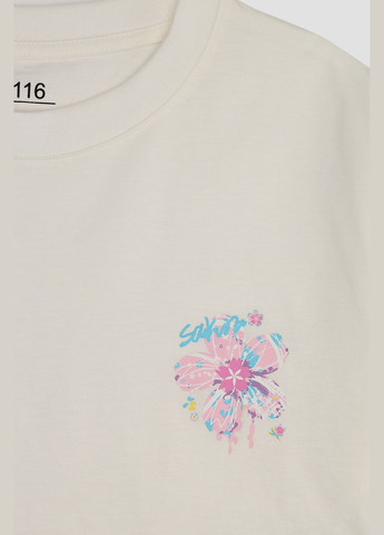 Молочная летняя футболка с коротким рукавом для девочки цвет молочный cb-00271758 Yuki