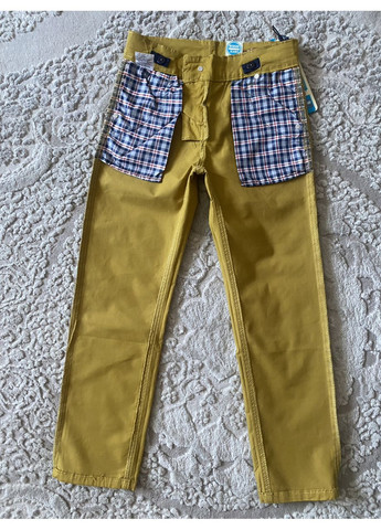 Зеленые детские демисезонные котоновые брюки для мальчика 104-128 No Brand