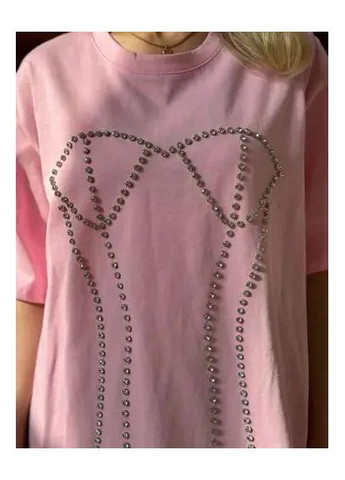 Женская стильная футболка "Грация" со стразами, Универсальная футболка под любой образ No Brand футболка "Грація" зі стразами рожевий - (354331107)
