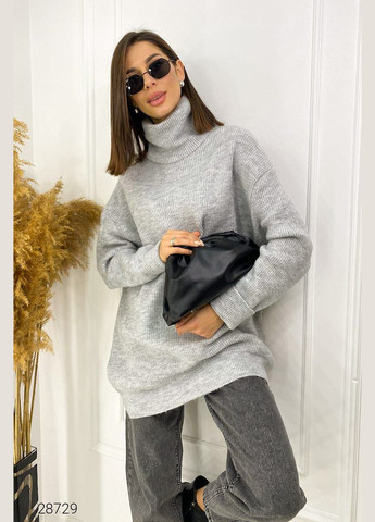 Серый демисезонный свитер оверсайз с высоким воротом пуловер Liton
