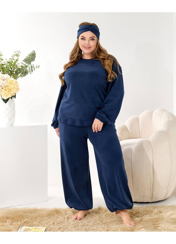 Синяя зимняя пижама женская 3 в 1 с брюками флисовая No Brand