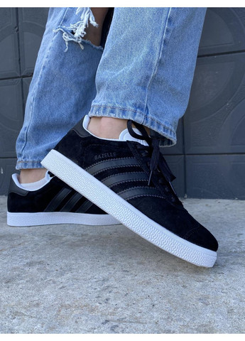КРОССОВКИ ЖЕНСКИЕ ADIDAS GAZELLE BLACK WHITE АДИДАС ГАЗЕЛЬ No Brand чёрные демисезоны (368868426)