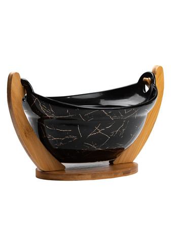 Фруктовниця керамічна на бамбуковій підставці, чорний мармур Yiwu (322421120)