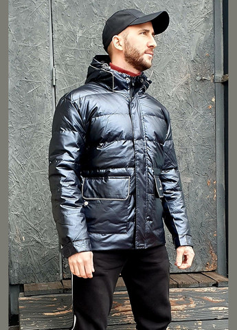 Темно-синяя зимняя пуховик мужской еврозима темно-синий Let's Shop