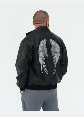 Комбинированная демисезонная мужская кожаная куртка из экокожи черного цвета. No Brand