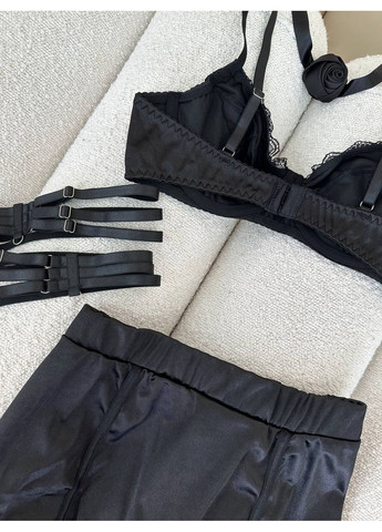 Чёрный балконет комплект женского белья | нежный с юбкой, ремешком и чокером, черный. Vital-Textile полиэстер, эластан