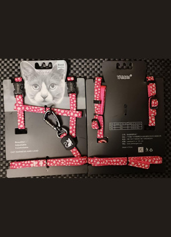 Шлея з повідцем для кота VMT-03, Леопард рожевий 10 мм х 40 см Yabeibi (278309995)