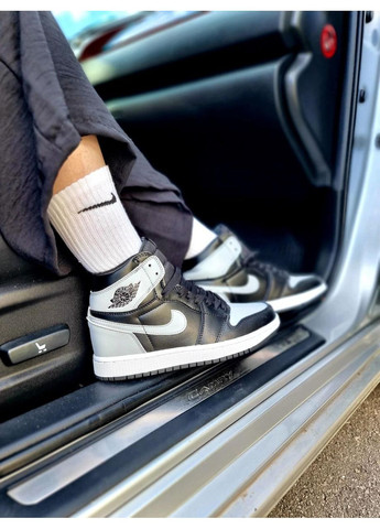 Серые демисезонные кроссовки мужские nike air jordan 1 high shadow 2.0 black smoke grey найк аир джордан No Brand