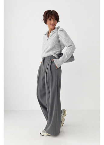 Вязаная кофта-поло с пуговицами на горловине - бордо цвет Lurex (370602154)