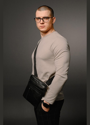 Сумка-месенджер із натуральної гладкої шкіри ST002 (Чорна) SKILL (324030635)