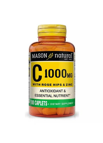 Vitamin C 1000 mg with Rose Hips & Zinc 100 Caplets Mason Natural (288050794)