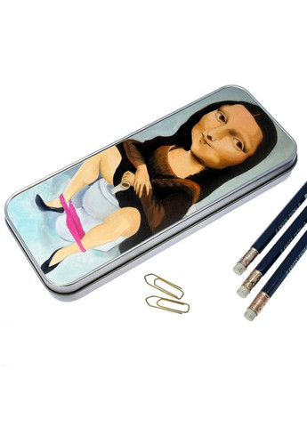 Органайзер для канцелярського приладдя металевий,кейс для дрібниць мона ліза мем 7*18 см Silver No Brand (309160012)