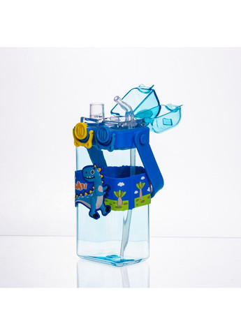 Пляшка для води дитяча з трубочкою 550 мл з ручкою та ремінцем 19 см Синій HP-18-3BL (A-047418) Yiwu (370381747)