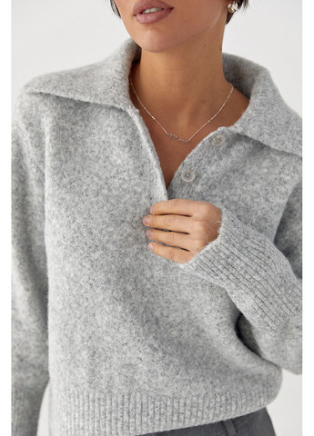 Вязаная кофта-поло с пуговицами на горловине - бордо цвет Lurex (370602154)