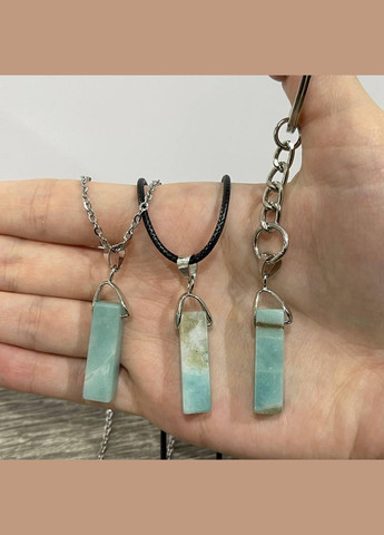 Кулон талісман з натуральним каменем Амазоніт прямокутної форми на шнурку в подарунковій коробці АТМ (331291781)