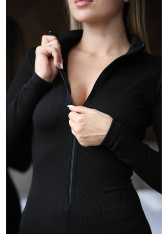 Жіночий теплий комбінезон з блискавкою MonCher комбінезон-брюки чорний повсякденний