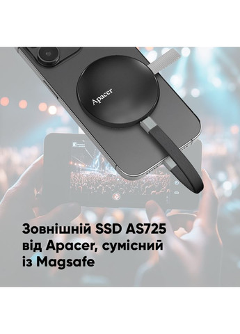 Портативный SSD Magnetic 512 GB USB 3.2 Gen.2 Type-C MagSafe Black (AP512GAS725B-1) Apacer AS725 (354830931)