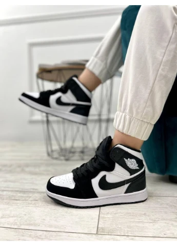 КРОССОВКИ ЖЕНСКИЕ NIKE AIR JORDAN 1 RETRO HIGH BLACK WHITE 3 НАЙК АИР ДЖОРДАН No Brand чёрные демисезоны (368867370)