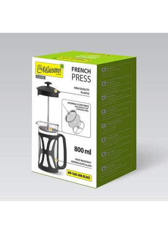 Френч-прес (Заварник) для чаю та кави 800 мл (MR-1663-800-BLACK) Maestro (365877286)