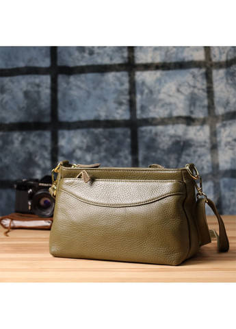 Стильна шкіряна сумка через плече з формостійким оливковим дном. Vintage (352167700)