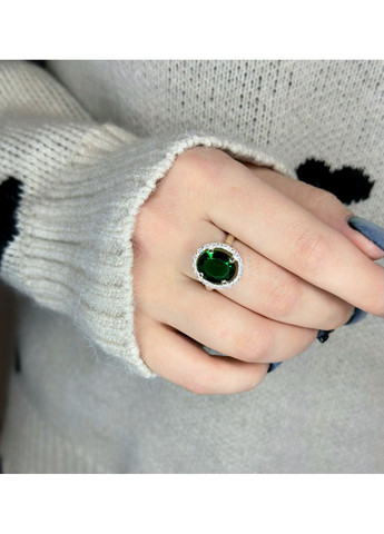 Срібна каблучка «Смарагдовий штрих» з зеленим альпінітом і кубічним цирконієм 💚✨ Family Jewelry House (356567865)