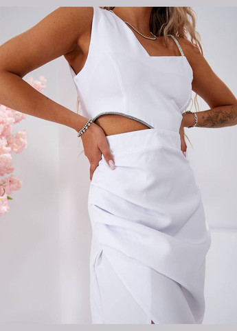 Белое вечернее облегающее платье с вырезами Avanti