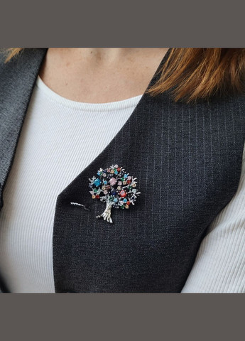 Серебряная Брошка Дерево с Цветными Камнями серебро 925 пробы Черненное 6000013 10.16г No Brand (306741266)