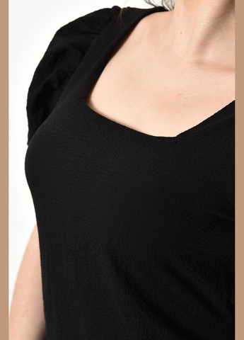 Черная демисезонная блуза женская с коротким рукавом черного цвета с баской Let's Shop