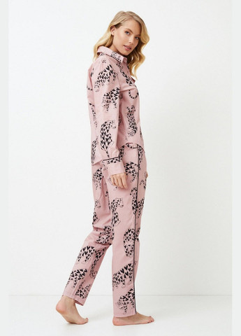 Розовая всесезон хлопковая пижама с принтом рубашка + брюки Aruelle Brenda rose