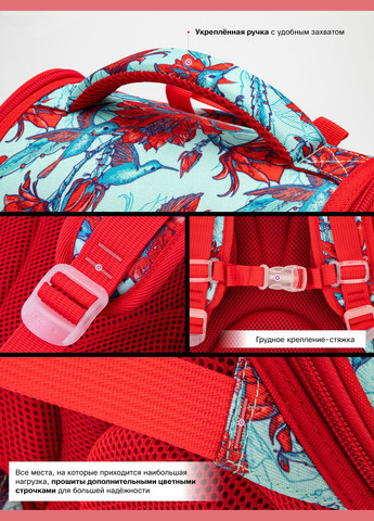 Ортопедичний рюкзак (ранець) до школи червоний для дівчинки /SkyName з Квіткою 34х26х14 см для молодших класів (2077) Winner (293504205)
