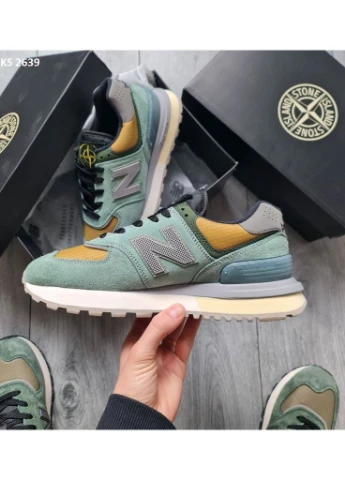 Зелені кросівки чоловічі new balance 574 x stone island legacy light green нью беланс 574 зелені демісезон No Brand