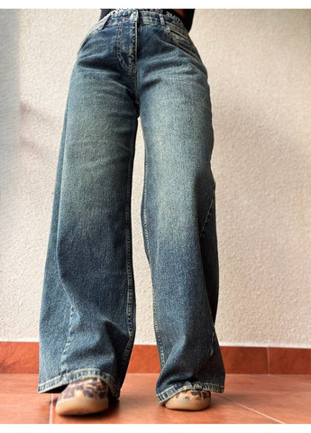 Джинсы Denim 55526 Palazzo широкая резинка на талии с надписью палаццо косой шов I8 - (304548513)