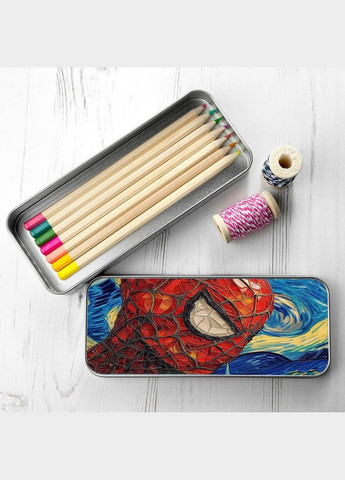 Пенал школьный для мальчика и девочки металлический человек паук 7*18 см. Silver No Brand (309160033)