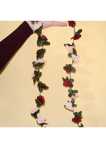 Искусственные цветы лиана, для декора комнат, террариумов и прочего, 2,5 метра, имитация живых цветов, бордовый с розовым. No Brand (370290439)