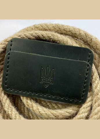 Картхолдер зеленый Тризуб с тиснением кожаный, стильный органайзер чехол из кожи для 4 банковских карт No Brand (333705807)