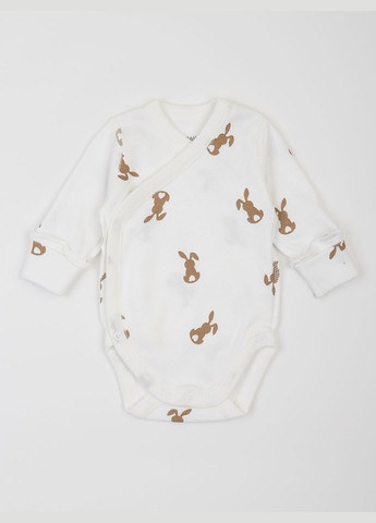 Молочний демісезонний набір для малючків утеплений зайчики: боді на запах, повзунки та шапочка з вушками KRAKO