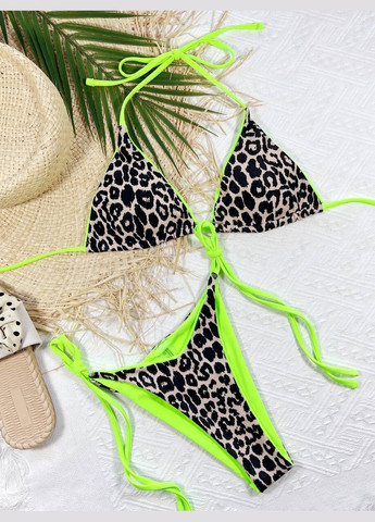 Салатовый женский раздельный купальник бикини на завязках spots черный + салатовый No Brand